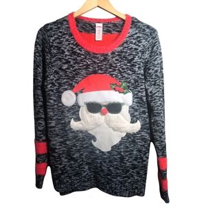 Holiday Time Unisex Ugly Christmas Sweater Santa Sunglasses‎ Cool Festive Knit M